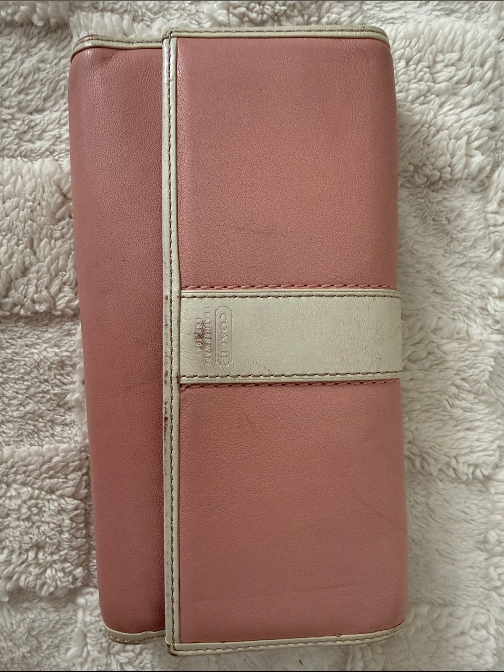 Coach Pink Leather Continental Wallet with Cream Accent